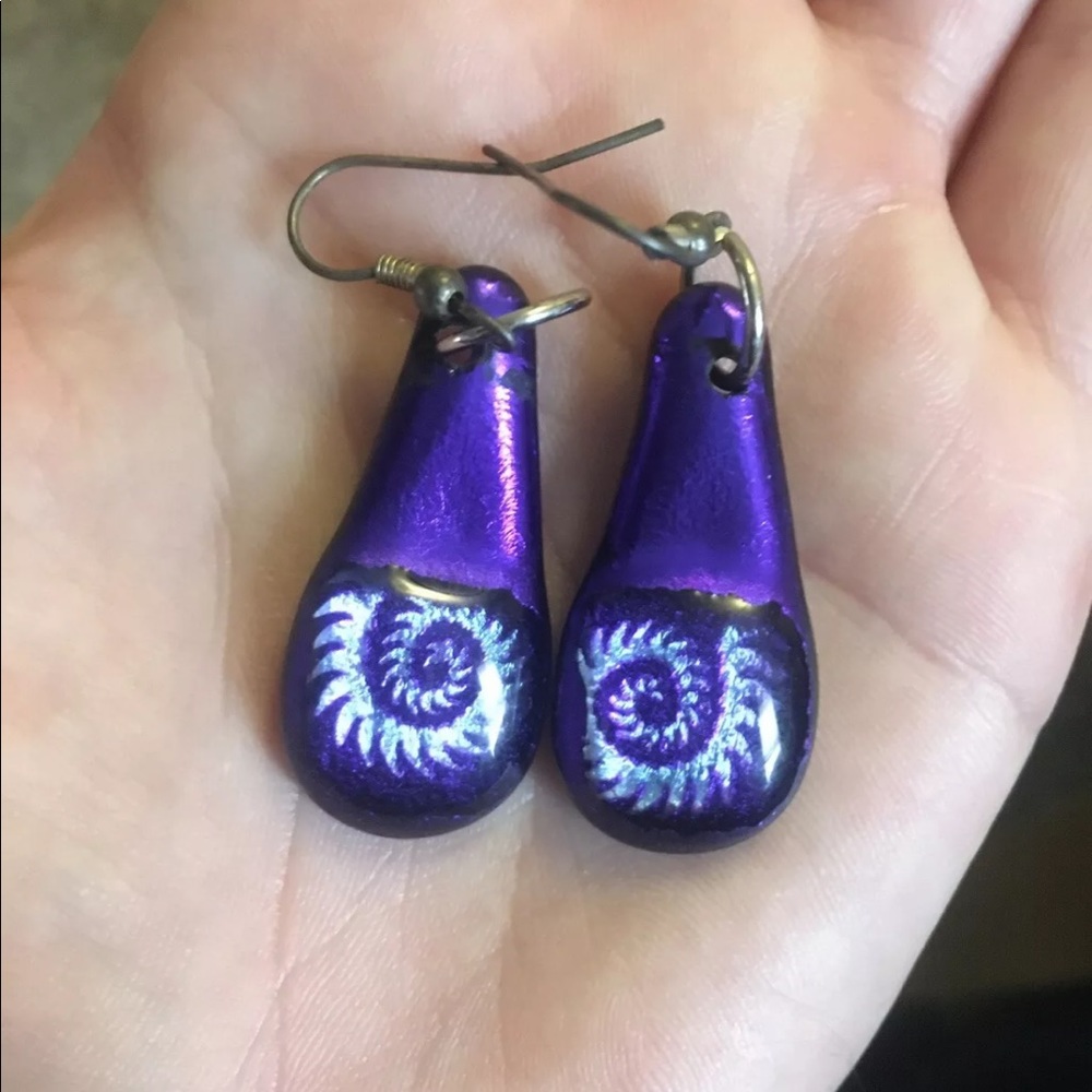 Handmade blue purple swirl drop earrings